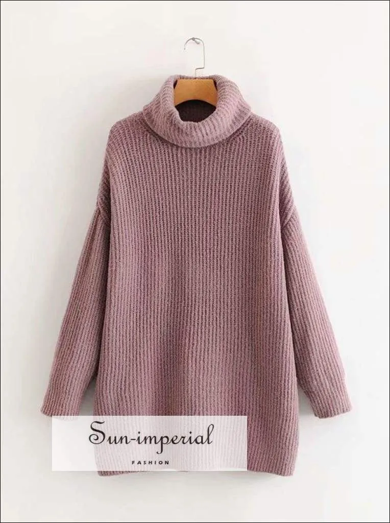 Women Brown Oversized Turtleneck Loose Pullovers Jumper Soft Warm Sweater