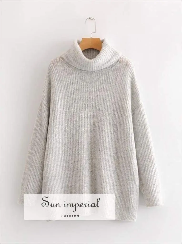 Women Brown Oversized Turtleneck Loose Pullovers Jumper Soft Warm Sweater