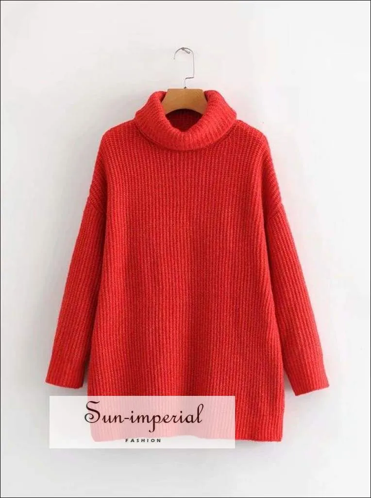 Women Brown Oversized Turtleneck Loose Pullovers Jumper Soft Warm Sweater