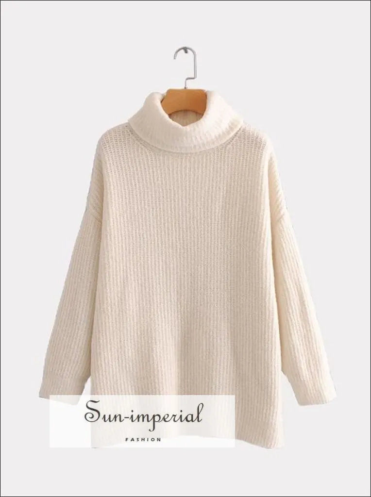 Women Brown Oversized Turtleneck Loose Pullovers Jumper Soft Warm Sweater