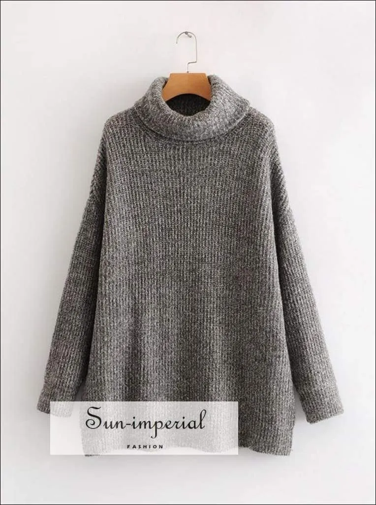 Women Brown Oversized Turtleneck Loose Pullovers Jumper Soft Warm Sweater