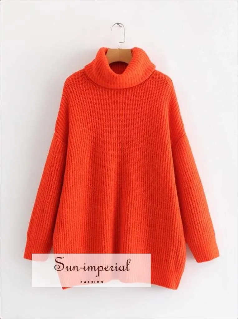 Women Brown Oversized Turtleneck Loose Pullovers Jumper Soft Warm Sweater