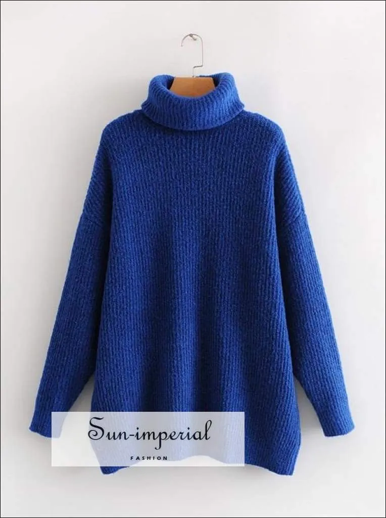 Women Brown Oversized Turtleneck Loose Pullovers Jumper Soft Warm Sweater