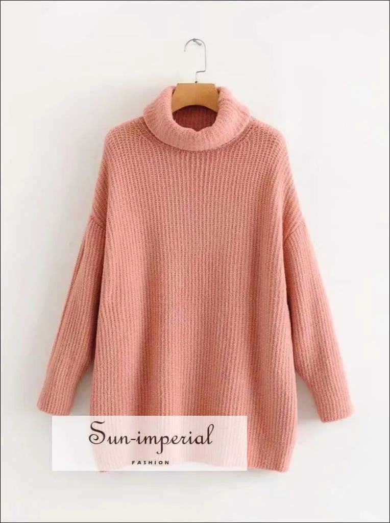 Women Brown Oversized Turtleneck Loose Pullovers Jumper Soft Warm Sweater