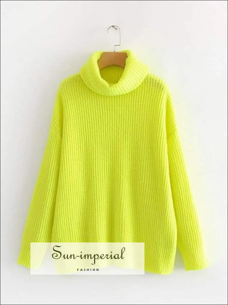 Women Brown Oversized Turtleneck Loose Pullovers Jumper Soft Warm Sweater