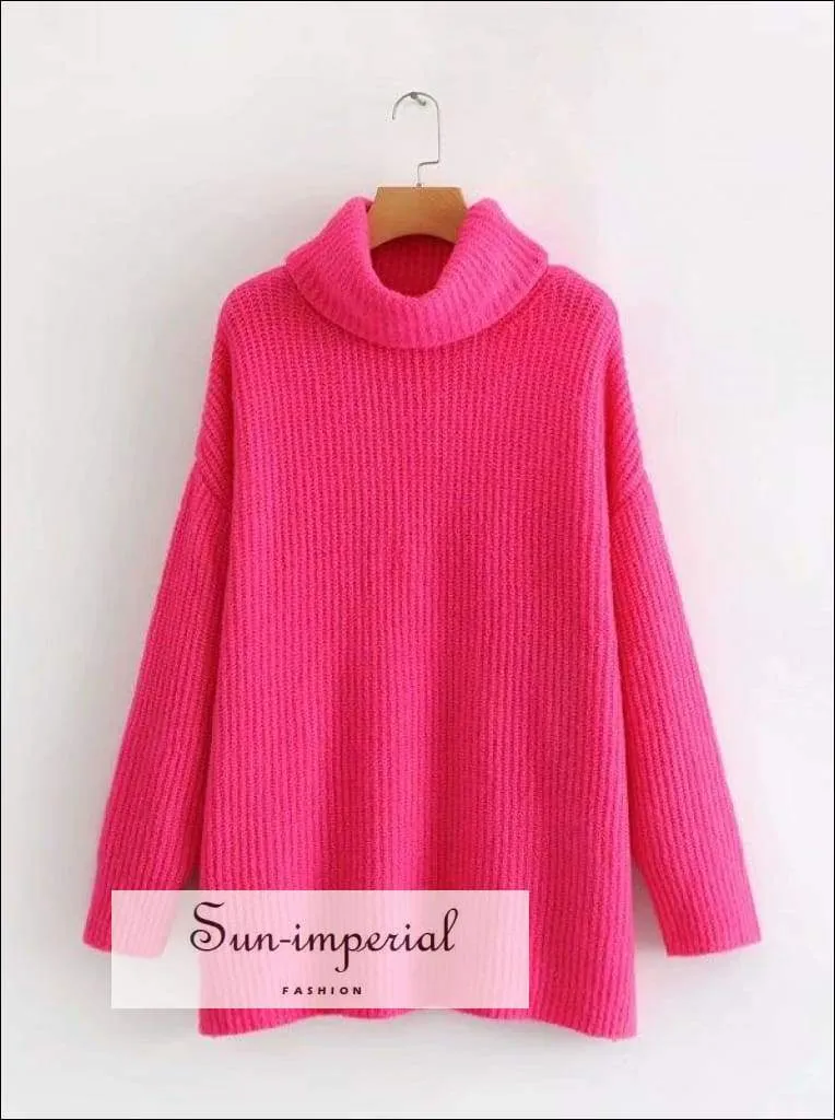 Women Brown Oversized Turtleneck Loose Pullovers Jumper Soft Warm Sweater
