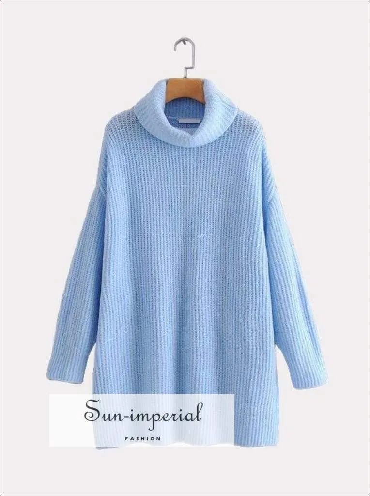 Women Brown Oversized Turtleneck Loose Pullovers Jumper Soft Warm Sweater