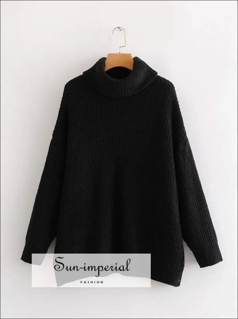 Women Brown Oversized Turtleneck Loose Pullovers Jumper Soft Warm Sweater