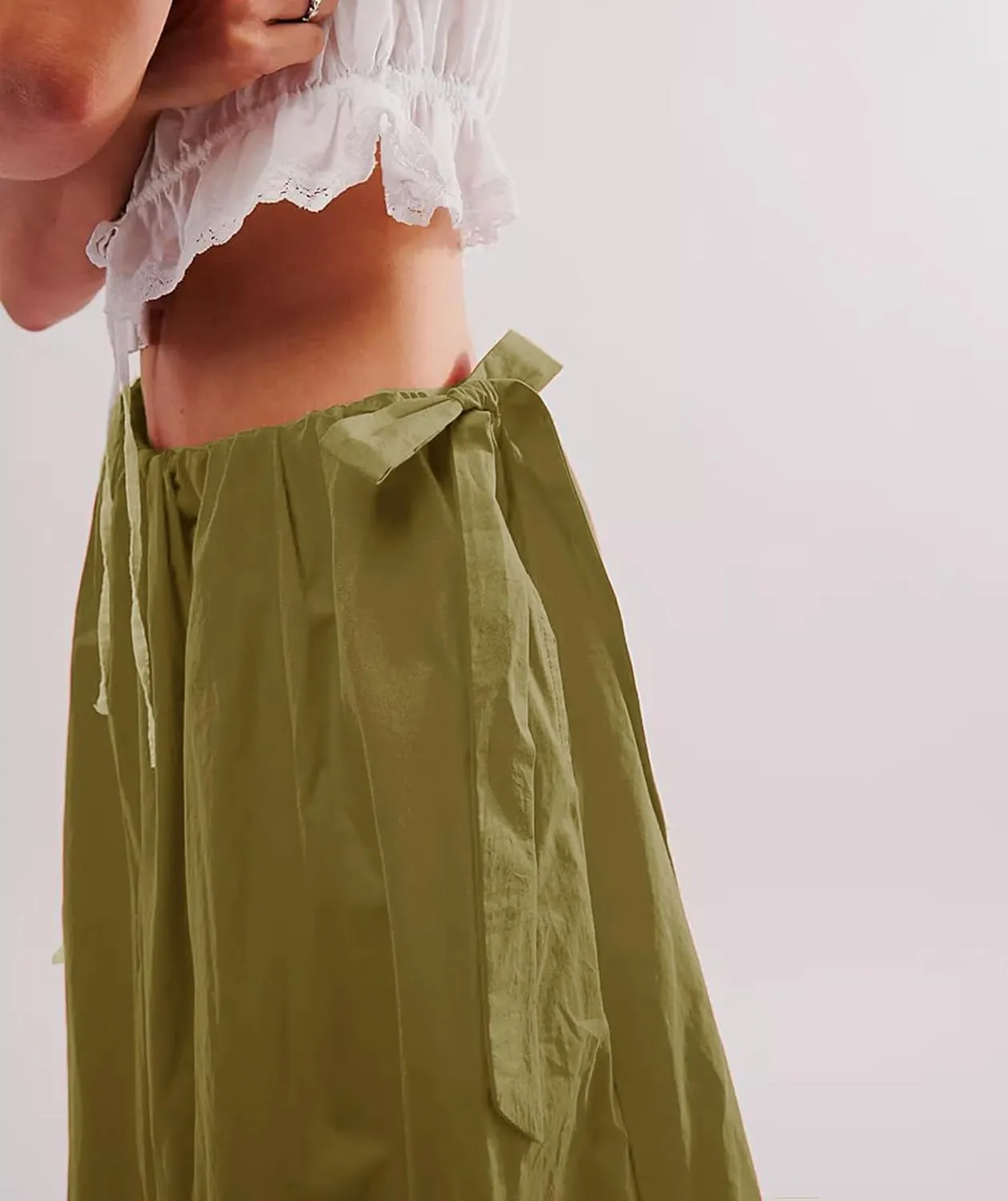 Women Bubble A-Line Maxi Skirt Casual Solid Color Elastic Waist Side Tie Long Skirt Summer Beach Vacation Streetwear