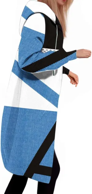 Women Color Block Long Hoodie Jackets Zip Up Oversized Fleece Tunic Sweatshirts Winter Long Sleeve Drawstring Coats