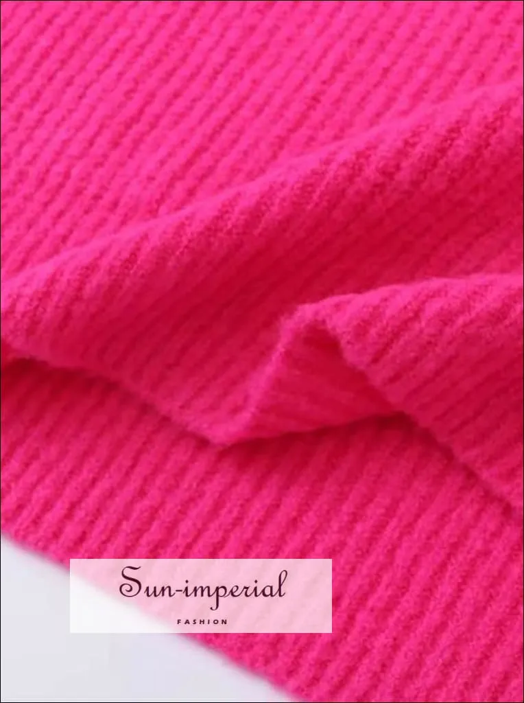 Women Hot Pink Oversized Turtleneck Loose Pullovers Jumper Soft Warm Sweater