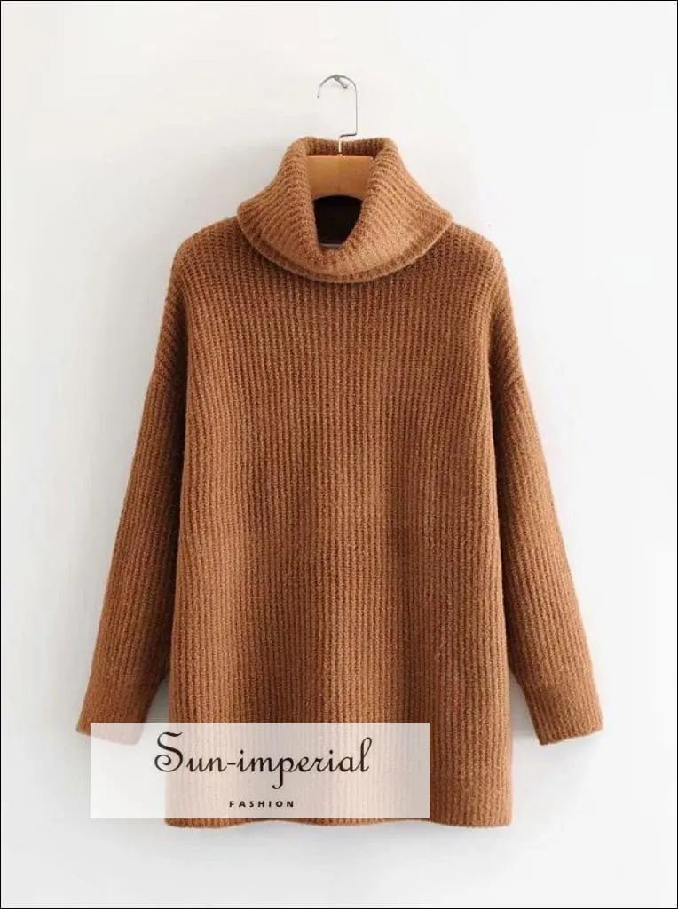 Women Hot Pink Oversized Turtleneck Loose Pullovers Jumper Soft Warm Sweater
