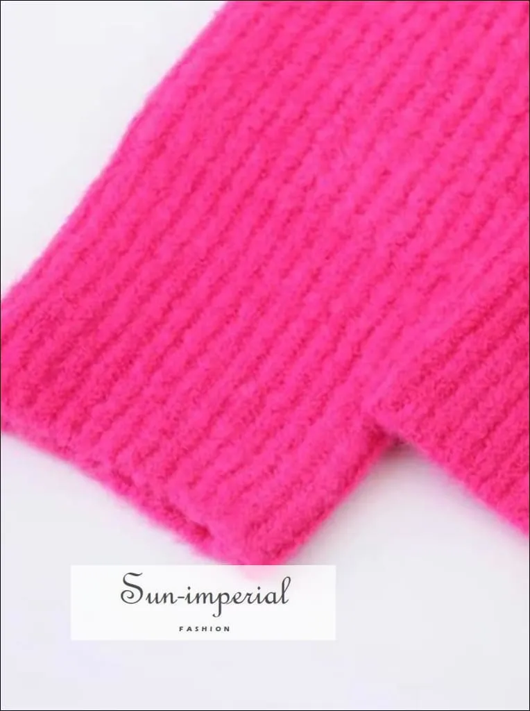 Women Hot Pink Oversized Turtleneck Loose Pullovers Jumper Soft Warm Sweater