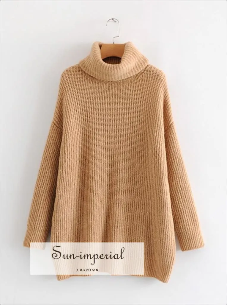 Women Hot Pink Oversized Turtleneck Loose Pullovers Jumper Soft Warm Sweater