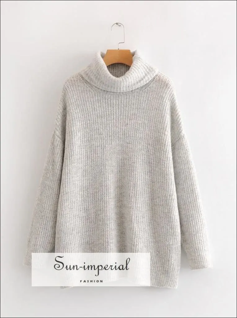 Women Hot Pink Oversized Turtleneck Loose Pullovers Jumper Soft Warm Sweater