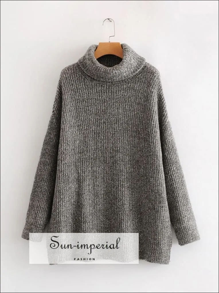 Women Hot Pink Oversized Turtleneck Loose Pullovers Jumper Soft Warm Sweater