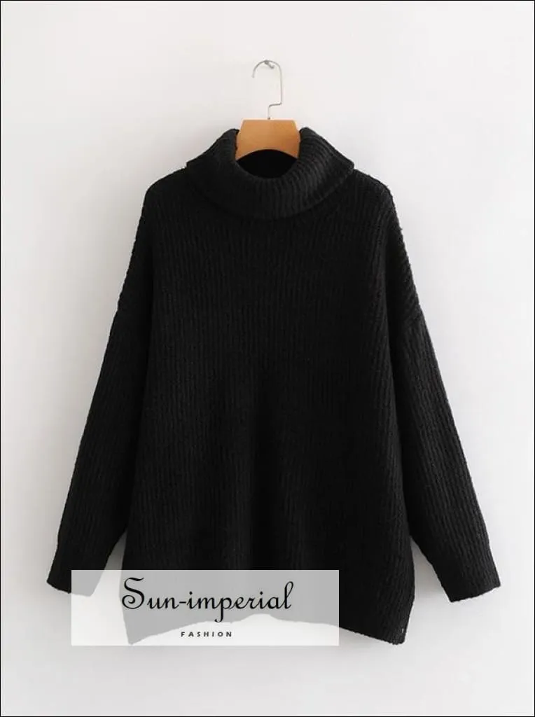 Women Hot Pink Oversized Turtleneck Loose Pullovers Jumper Soft Warm Sweater