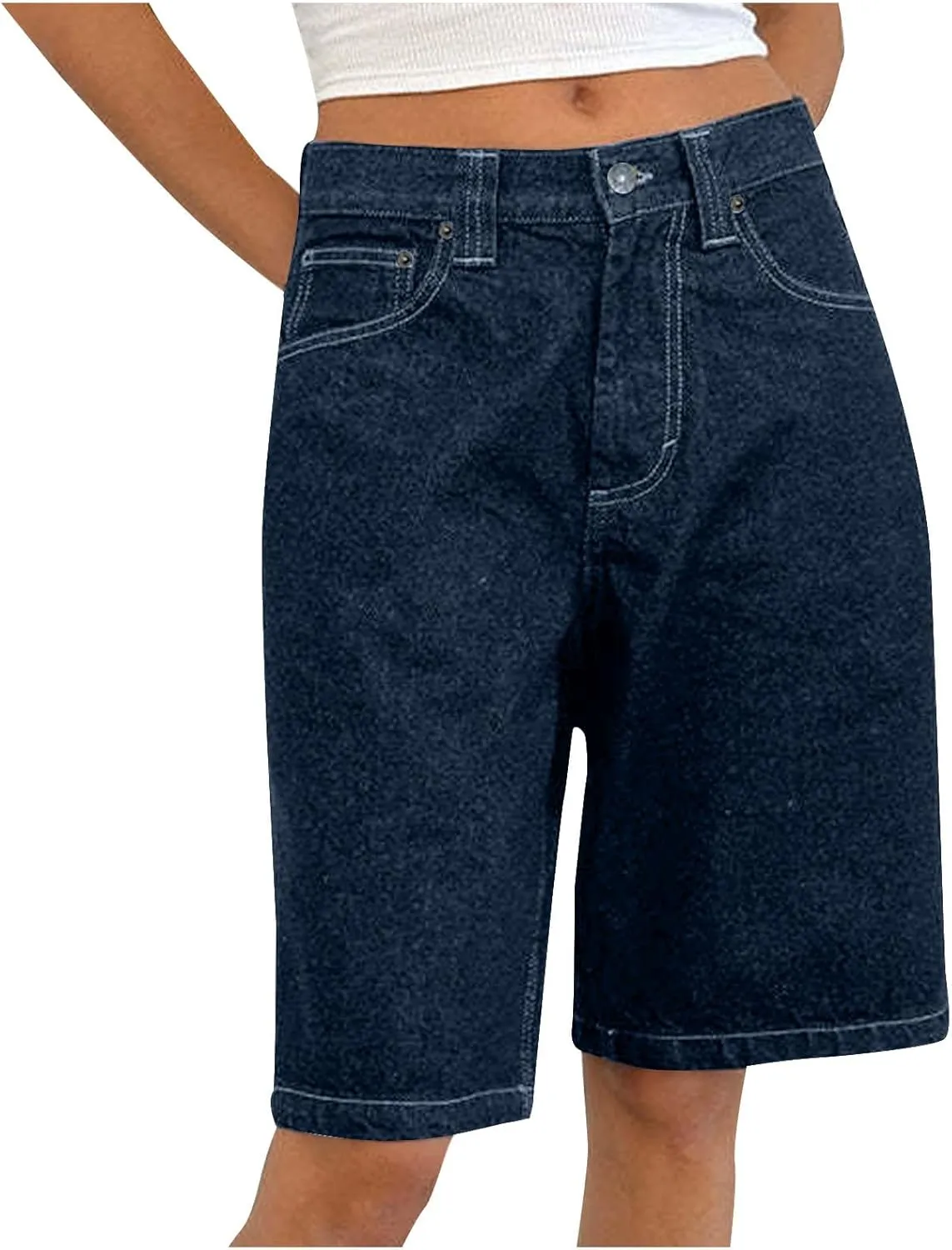 Women Jorts Baggy Jeans Solid Color Casual Outfits Mid-Low Waisted Denim Y2K Shorts Summer Hot Short Pants Streetwear