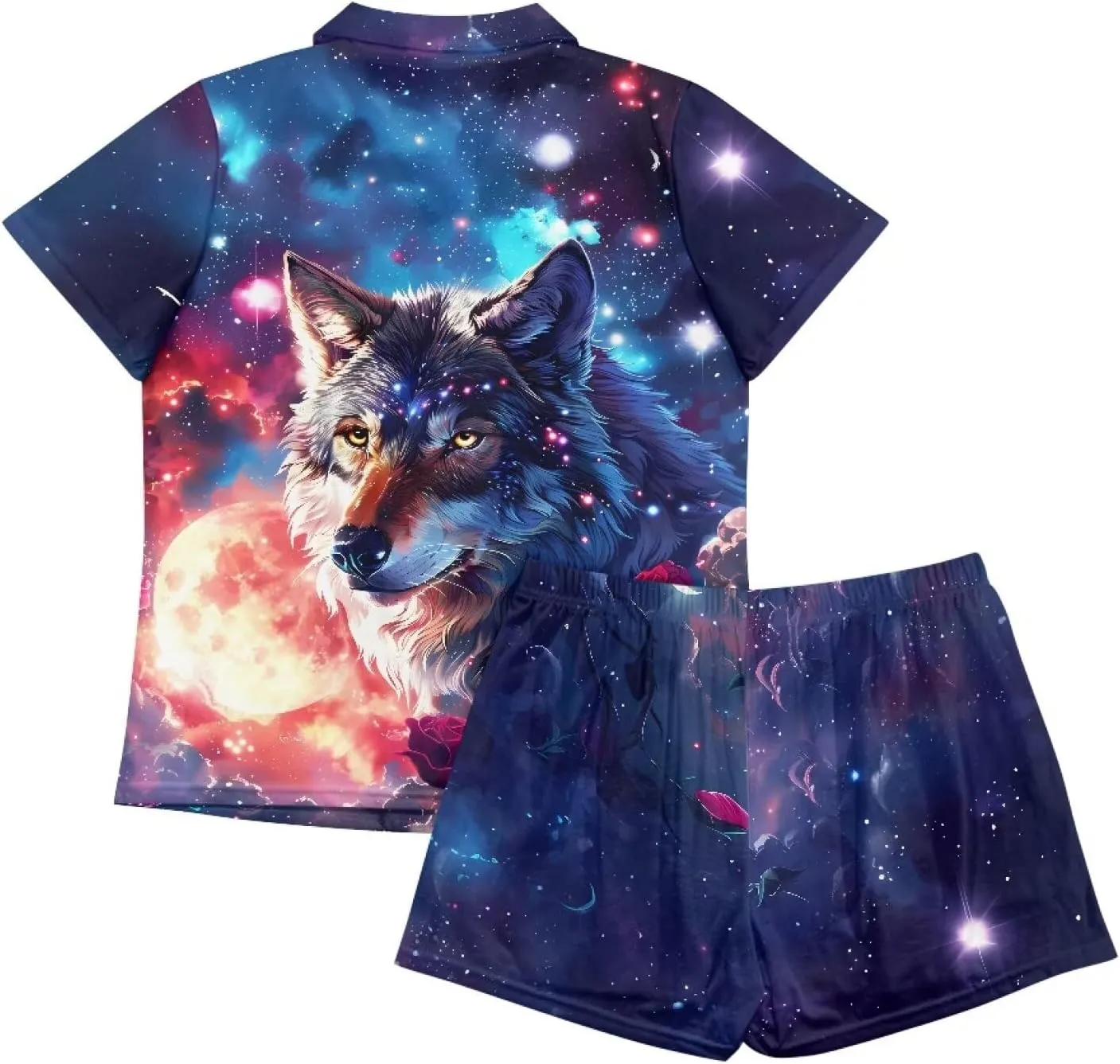 Women Pajama Set 2-Piece Notch Neck Short Sleeve Shirt with Sleep Shorts Soft Cozy Loungewear