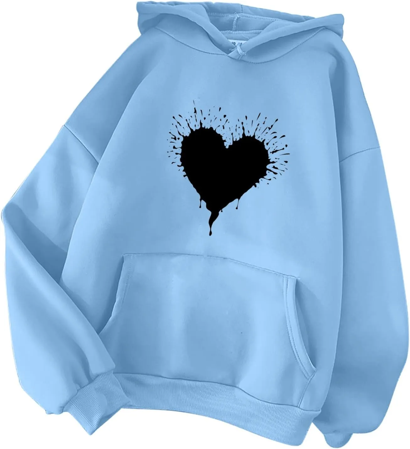 Women's Drawstring Hoodie Long Sleeve Heart Print Cute Pullovers Tops Trendy Kangaroo Pocket Casual Sweatshirt