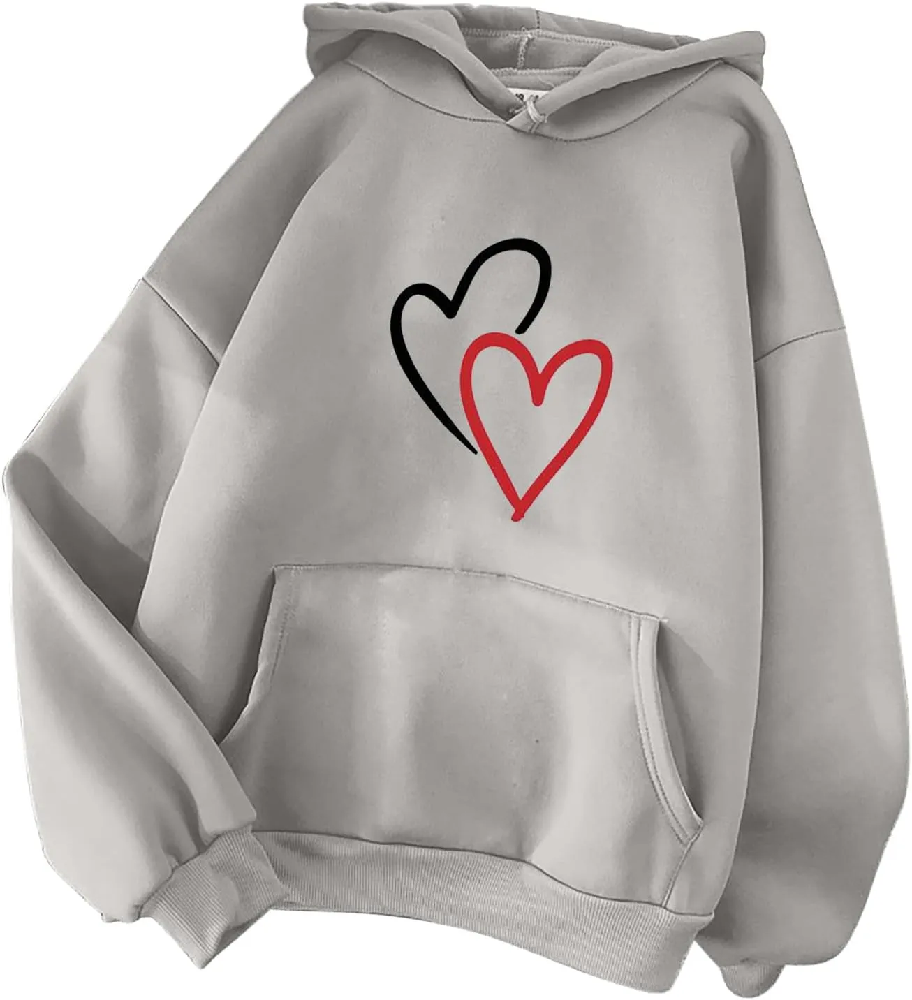 Women's Drawstring Hoodie Long Sleeve Heart Print Cute Pullovers Tops Trendy Kangaroo Pocket Casual Sweatshirt