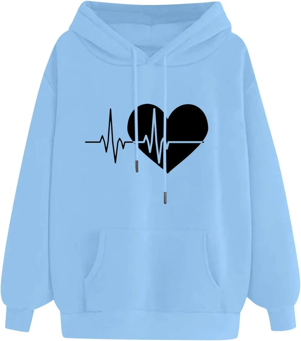 Women's Drawstring Hoodie Long Sleeve Heart Print Cute Pullovers Tops Trendy Kangaroo Pocket Casual Sweatshirt