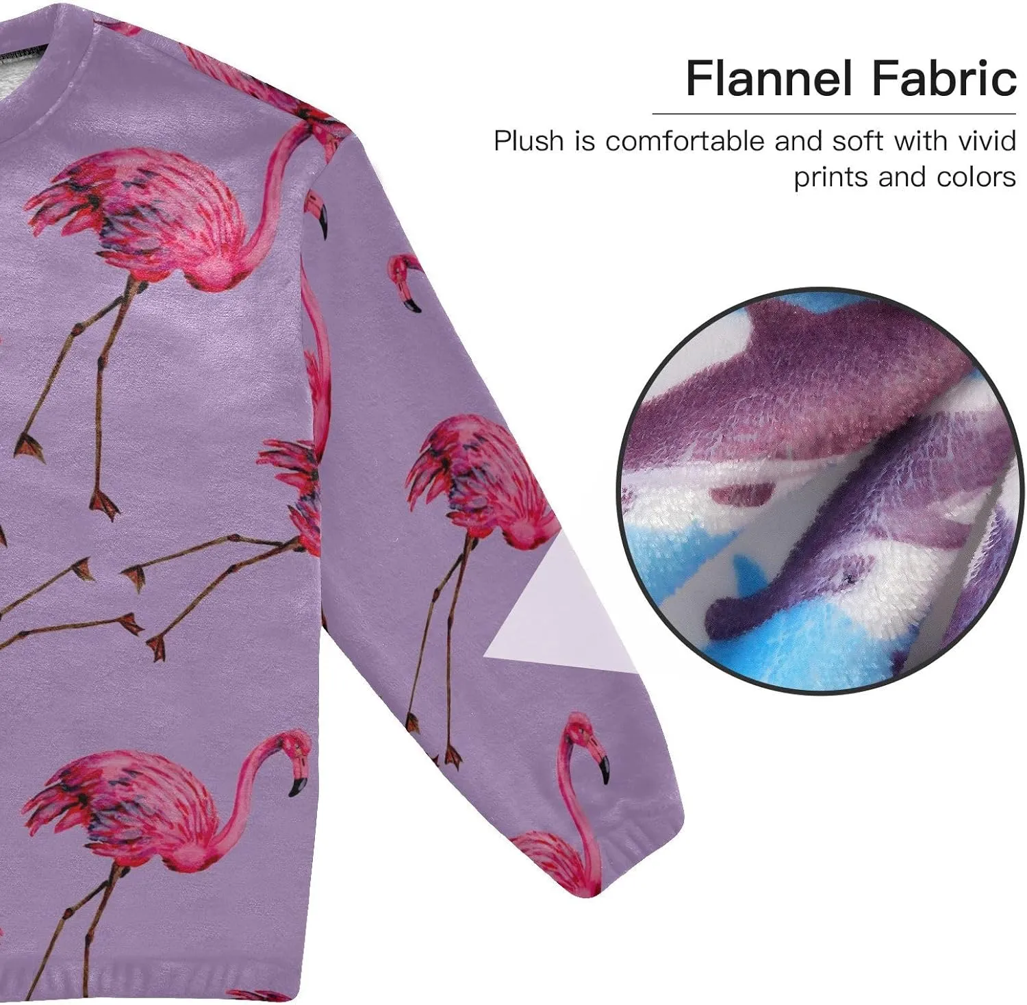 Women's Flamingos Flannel Pajama Set 2 Piece Cozy Pjs Thermal Fuzzy Fleece Lounge Loungewear