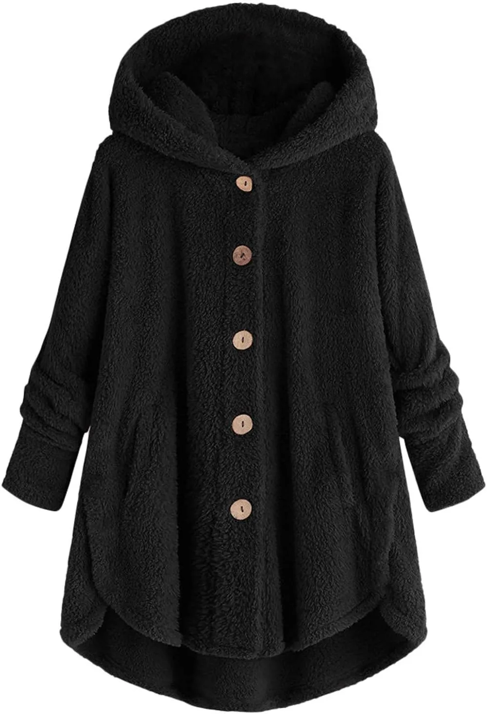 Womens Fleece Jackets Winter Hooded Coats 2024 Trendy Oversized Button Down Cardigan Sweater Warm Sweatshirt with Pocket