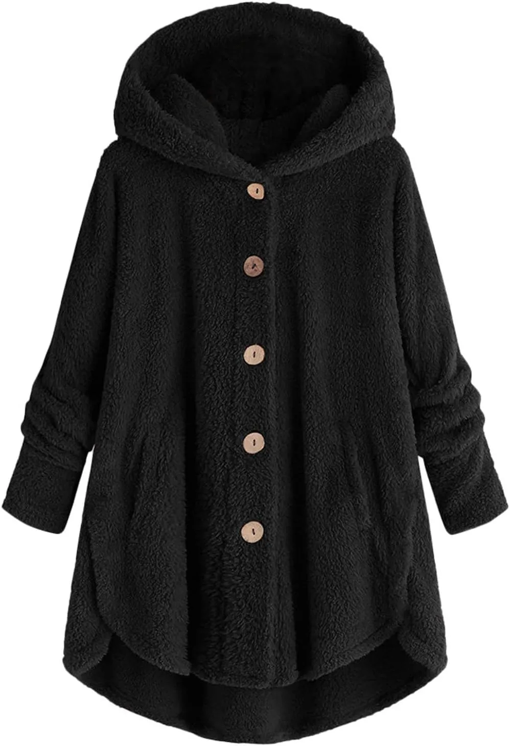 Womens Fleece Jackets Winter Hooded Coats 2024 Trendy Oversized Button Down Cardigan Sweater Warm Sweatshirt with Pocket