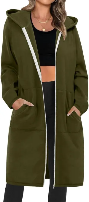 Women's Full Zip Up Hoodies Oversized Fleece Long Sleeve Sweatshirt Comfy Casual Fall Jacket Coat with Pocket 2024