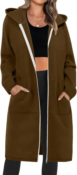 Women's Full Zip Up Hoodies Oversized Fleece Long Sleeve Sweatshirt Comfy Casual Fall Jacket Coat with Pocket 2024