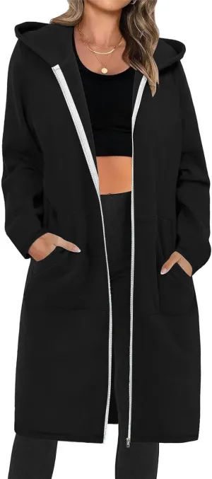 Women's Full Zip Up Hoodies Oversized Fleece Long Sleeve Sweatshirt Comfy Casual Fall Jacket Coat with Pocket 2024