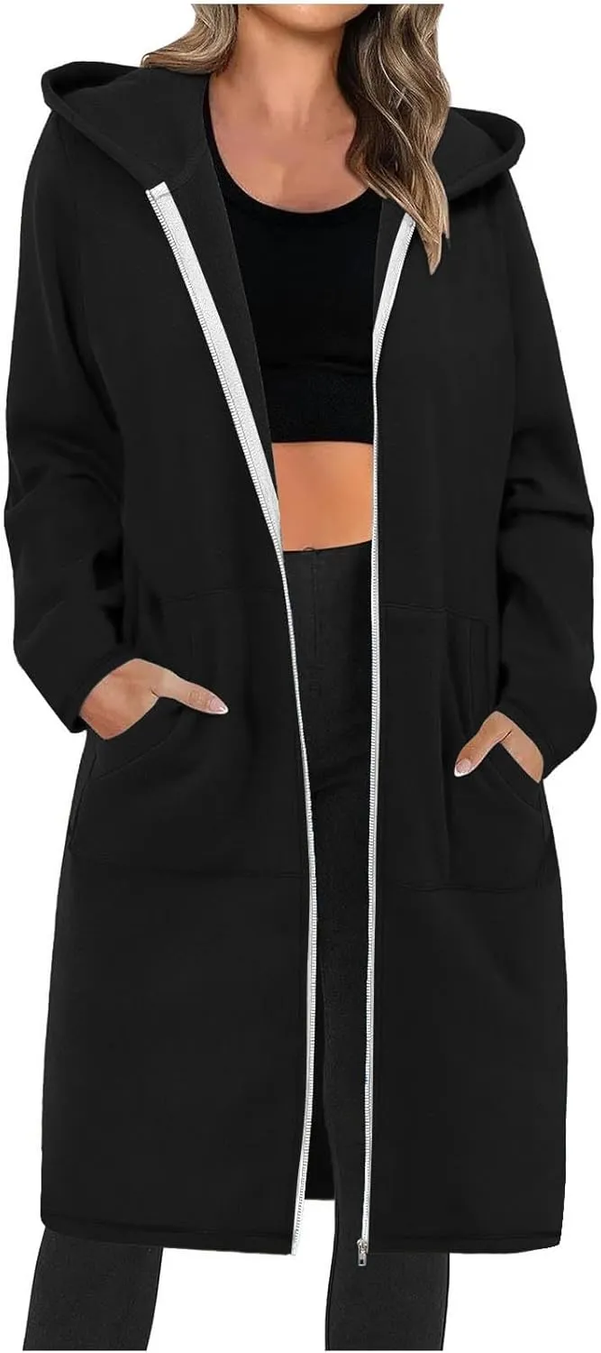 Women's Full Zip Up Hoodies Oversized Fleece Long Sleeve Sweatshirt Comfy Casual Fall Jacket Coat with Pocket 2024