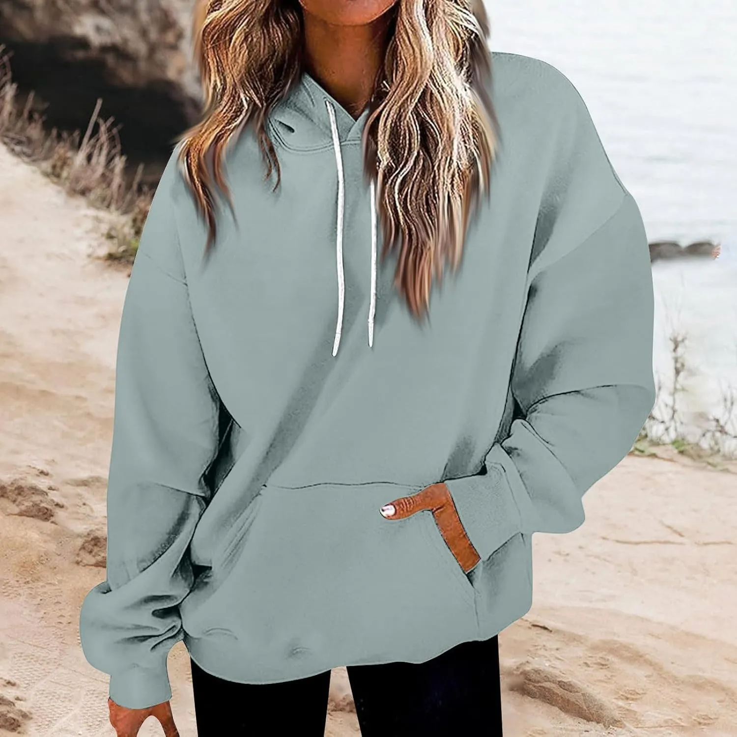 Women's Hoodies Sweatshirts Cute Long Sleeve Tops Loose Fleece Pullovers with Pocket