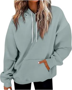 Women's Hoodies Sweatshirts Cute Long Sleeve Tops Loose Fleece Pullovers with Pocket
