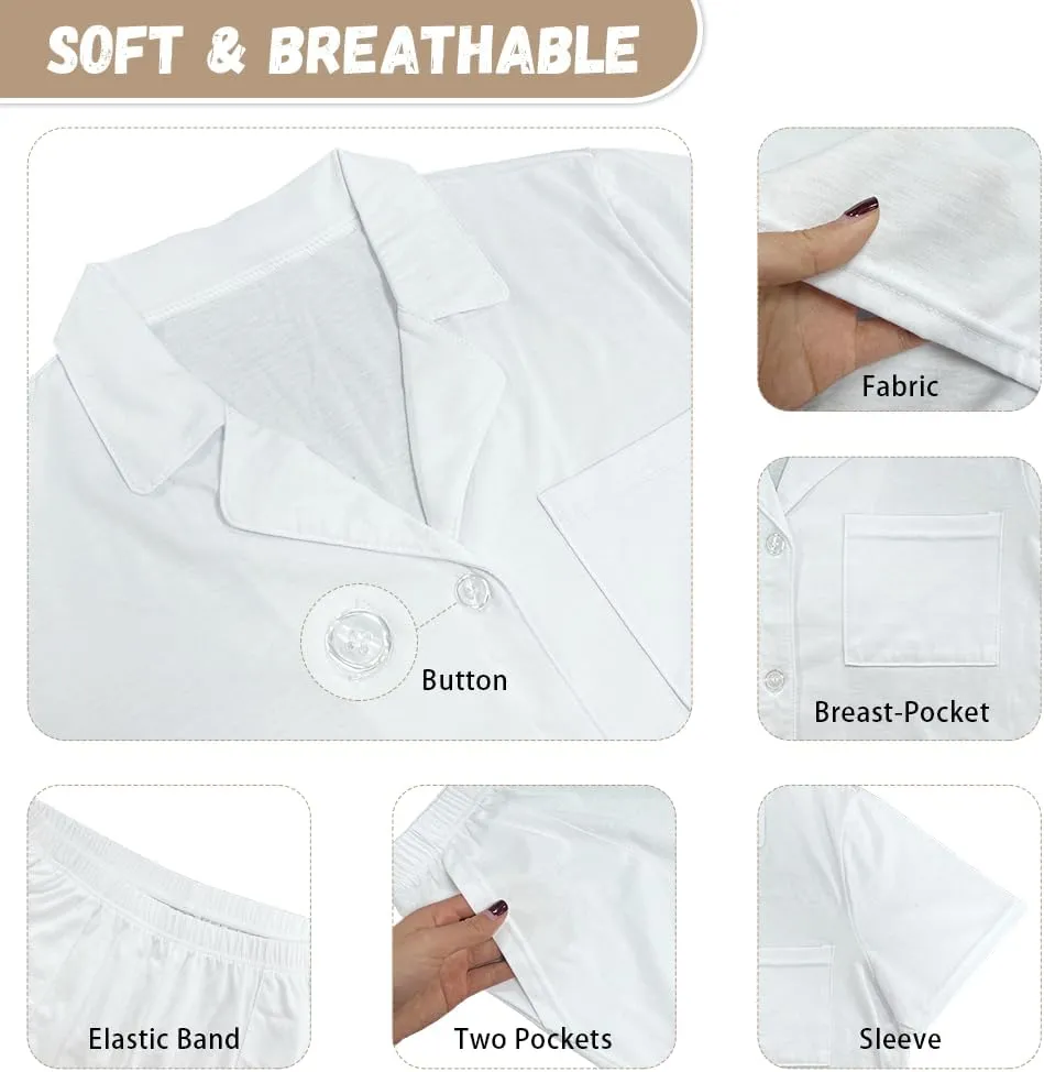 Womens Pajama Sets Short Sleeve Button Down Sleepwear Casual Notch Collar Lounge Set Cozy Pjs Shorts Set 2-Piece