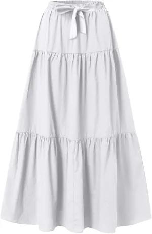 Women's Solid Midi Maxi Skirts 2025 Summer Casual A-Line Elastic High Waist Pleated Flowy Long Skirt Date Vacation Outfits