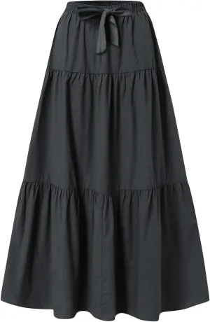 Women's Solid Midi Maxi Skirts 2025 Summer Casual A-Line Elastic High Waist Pleated Flowy Long Skirt Date Vacation Outfits