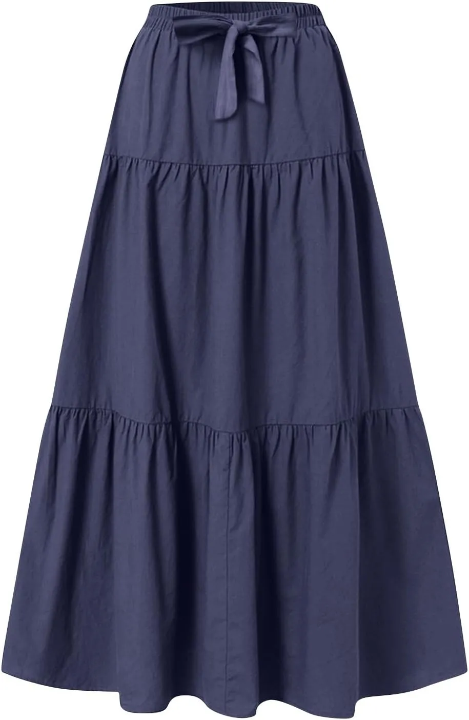 Women's Solid Midi Maxi Skirts 2025 Summer Casual A-Line Elastic High Waist Pleated Flowy Long Skirt Date Vacation Outfits