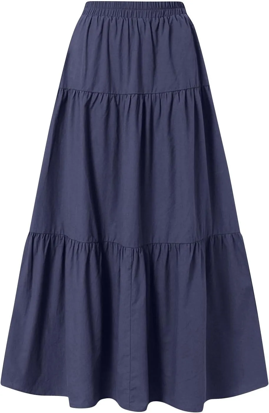 Women's Solid Midi Maxi Skirts 2025 Summer Casual A-Line Elastic High Waist Pleated Flowy Long Skirt Date Vacation Outfits