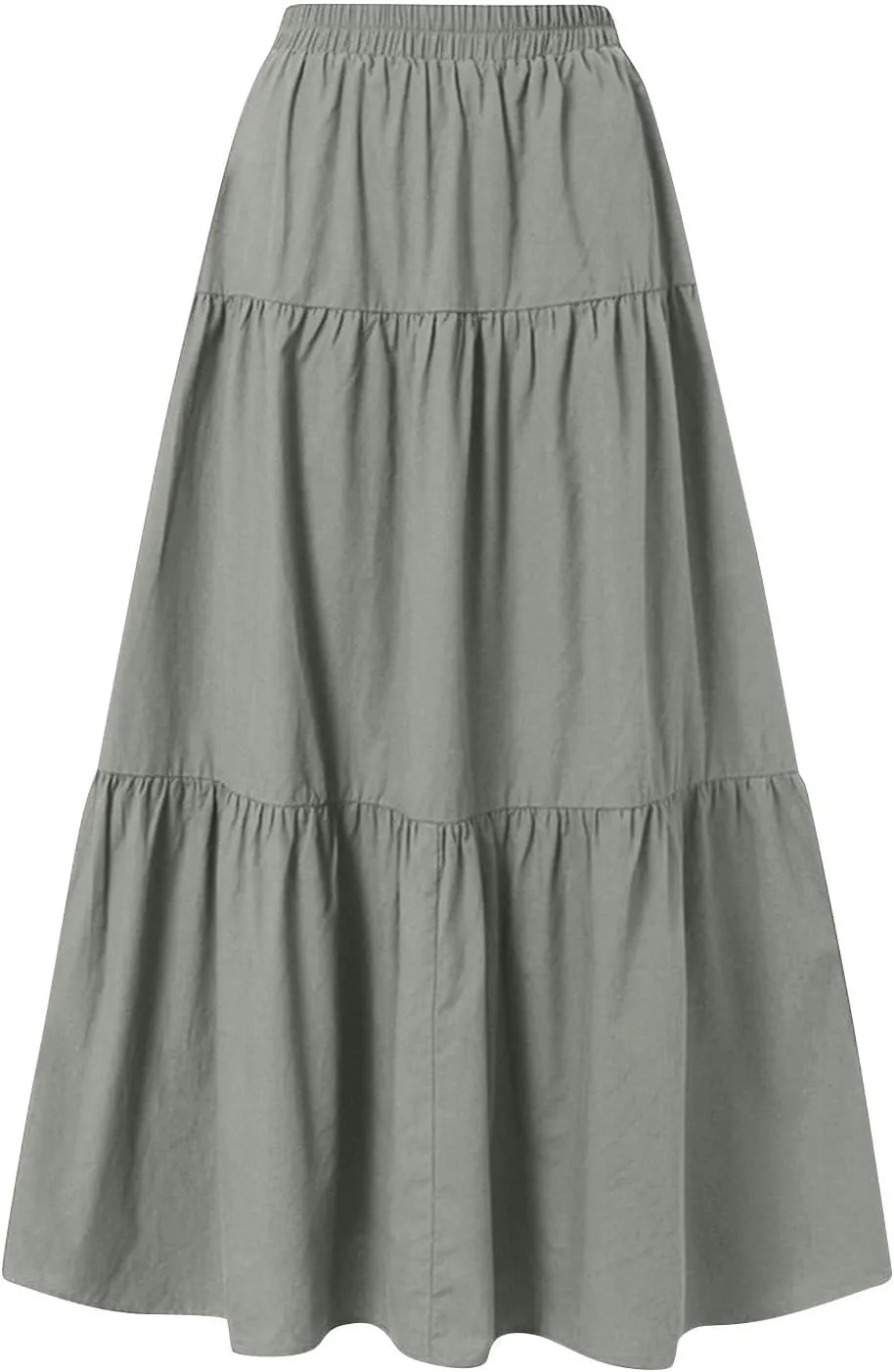 Women's Solid Midi Maxi Skirts 2025 Summer Casual A-Line Elastic High Waist Pleated Flowy Long Skirt Date Vacation Outfits