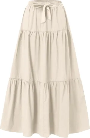 Women's Solid Midi Maxi Skirts 2025 Summer Casual A-Line Elastic High Waist Pleated Flowy Long Skirt Date Vacation Outfits