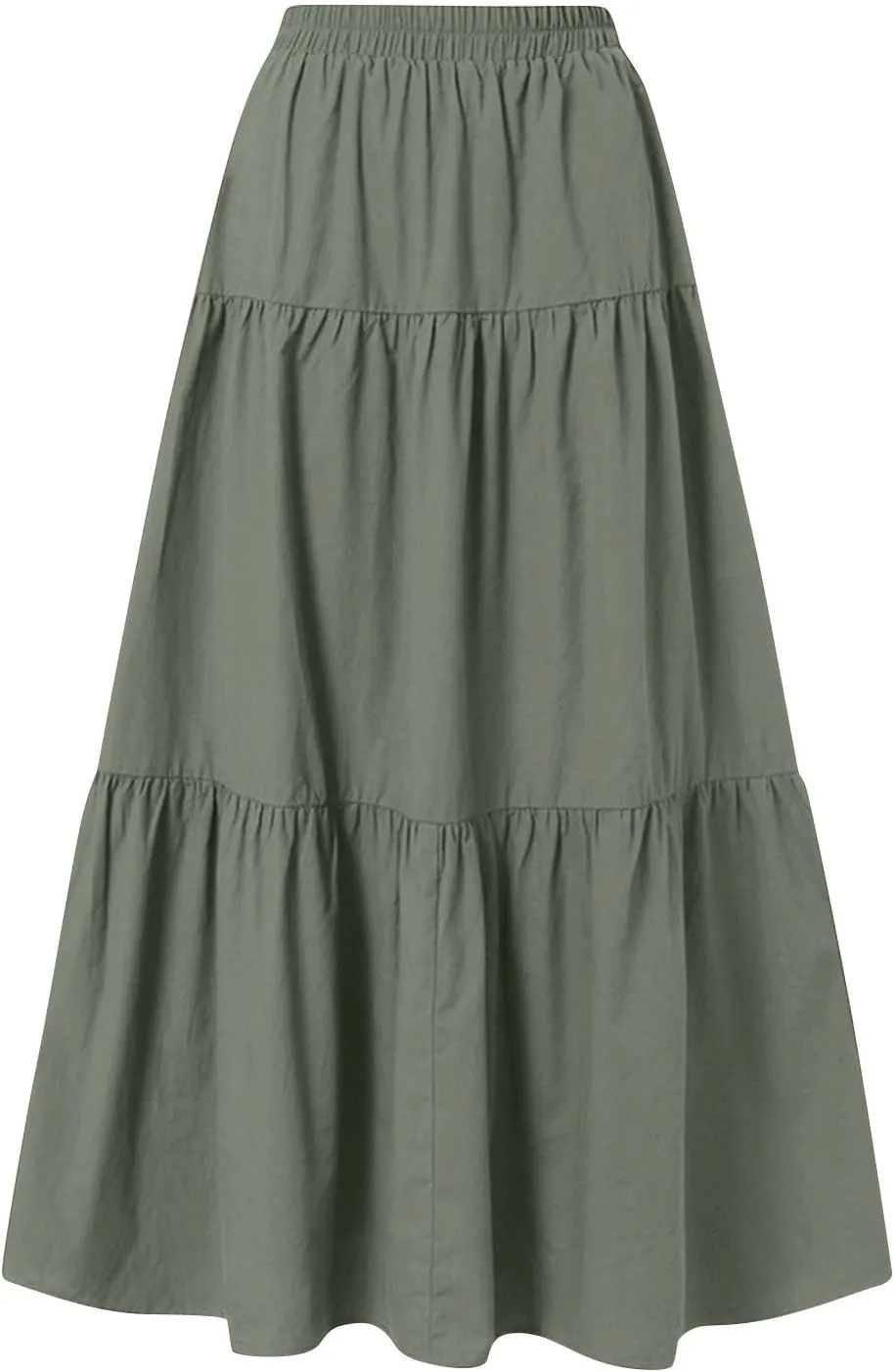 Women's Solid Midi Maxi Skirts 2025 Summer Casual A-Line Elastic High Waist Pleated Flowy Long Skirt Date Vacation Outfits