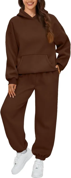 Womens Sweatsuits 2 Piece Set Fleece Hoodie Y2k Cozy Jogger Sweatpants Set Athleisure Comfrt Sweat Sets Loungewear