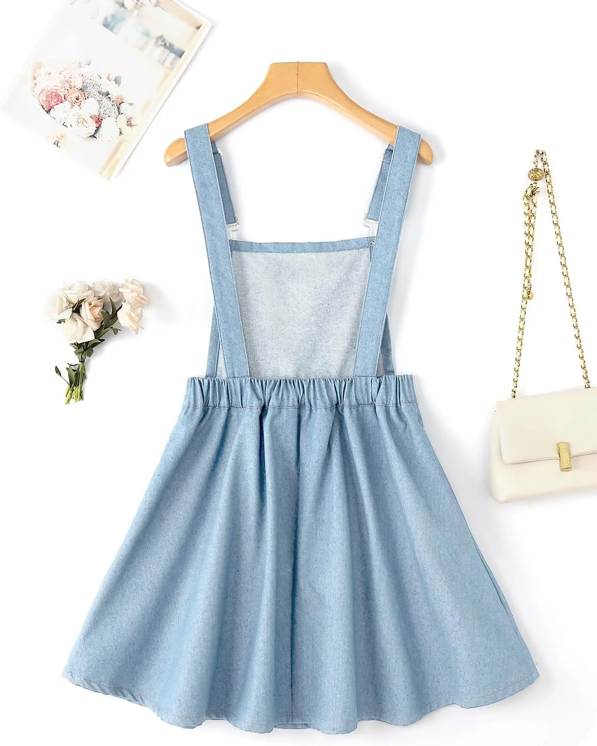 YOINS Overall Pinafore Dresses for Women Adjustable Straps Pleated Mini Cute Suspender Skirts Pinafore Dress