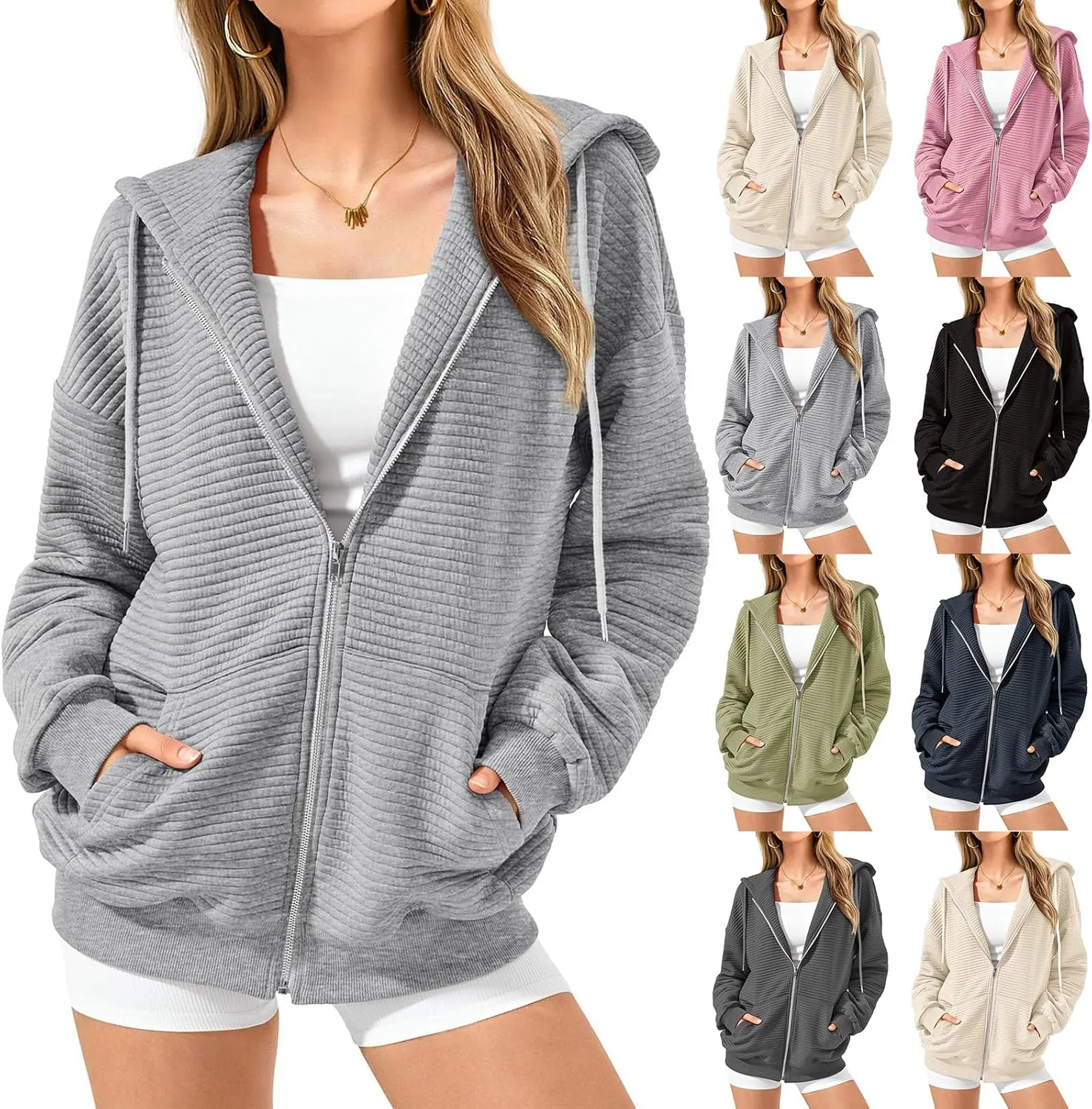 Zip Up Hoodie Women Sweatshirts for Women Y2K Quilted Jackets Hoodies Oversized Winter Fall Outfits Casual Fashion Top