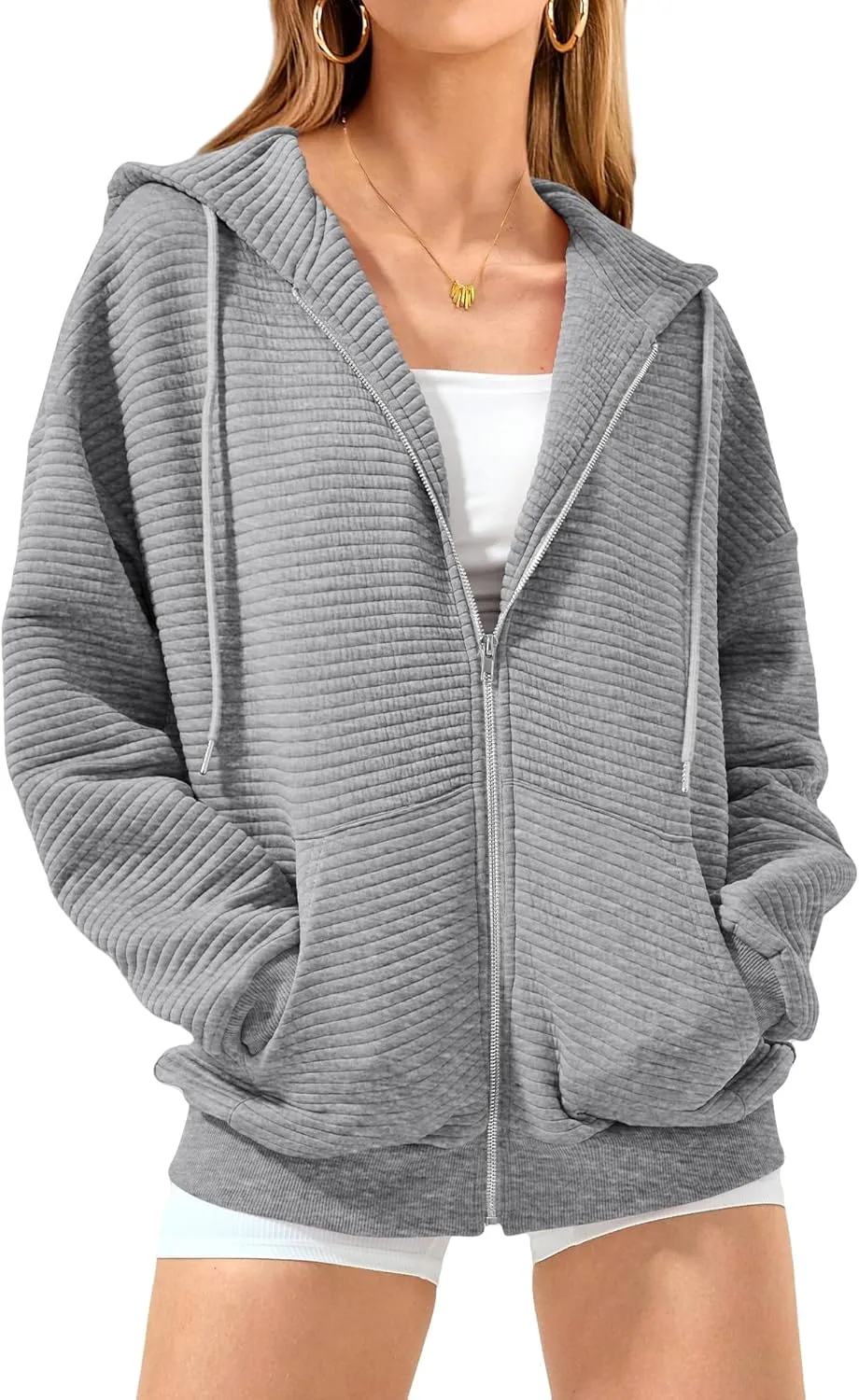 Zip Up Hoodie Women Sweatshirts for Women Y2K Quilted Jackets Hoodies Oversized Winter Fall Outfits Casual Fashion Top